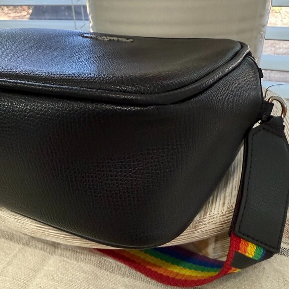 KARL LAGERFELD PARIS MAYBELLE CAMERA CROSSBODY BAG RAINBOW STRIPE STRAP CASUAL - Picture 4 of 16